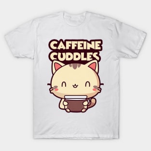 Caffeine & Cuddles - Cat Drinking Coffee T-Shirt